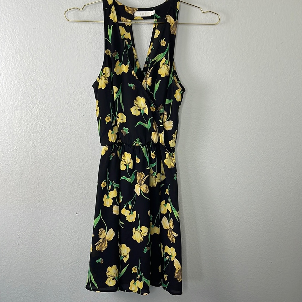 Lush Black and Yellow Floral Wrap Dress
